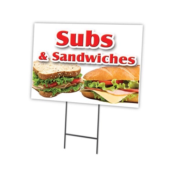 Subs & Sandwiches Yard Sign & Stake outdoor plastic coroplast window, C-1824 Subs & Sandwiches